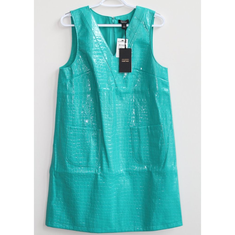 NWT, Halogen X Atlantic, Teal Croc Embossed Faux Leather Shift Dress, Size S
